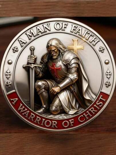 Sacred Guardian Commemorative Coin - Double-Sided Exquisite Design! Made Of Iron In Silvery And Golden Colors Suitable For Christmas Halloween Valentine's Day Collectibles Holiday Gifts For Family And Friends,The Combination Of Christian Faith And Chivalry Is Commemorated With A Commemorative Coin.