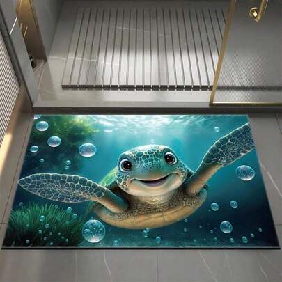1 stuk charmante badmat met zeeschildpadmotief - Sneldrogende, gemakkelijk te reinigen vloermat, geschikt voor badkamer, woonkamer en wasruimte - Decoratief zeeschildpadmotief