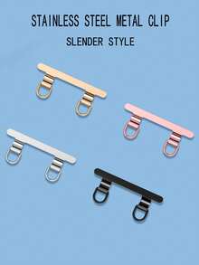 1个超薄极简双耳不锈钢金属夹手机挂绳夹，双扣超薄不锈钢垫圈，金属固定连接件，女士高端耐用挂链卡手机壳配件防丢装置 - 彩色 - 查看 2