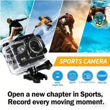 1 pieza Cámara de acción 4K Ultra HD - Cámara compacta y portátil estabilizada de gran angular de 1.8MP resistente al agua para buceo, motocicleta, bicicleta y dashcam, cámara deportiva recargable para vlogs (tarjeta microSD no incluida) + Manual de usuario electrónico gratuito para 31 países - Negro - Ver 7