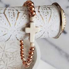 更年期铜质太阳石十字串珠手链，有助于保持情绪平衡，适合日常佩戴 - 彩色 - 查看 2