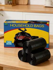 Ultra Strong 13 Gallon Trash Bags, Drawstring Trash Bags – Odorless Trash Bags, Tall Kitchen Trash Bags 13 Gallon Size, Resist Leaks, Punctures, And Rips, Continuous Odor Control, Cleaning Supplies For Kitchen, Bathroom, Bedroom, Office, Hotel, Living Room, Cleaning Supplies, Business Use, Household Waste Disposal, 180 Bags, Black Portable Garbage Bag - Black - 查看 5