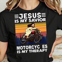 Jesus Is My Or Motorcycles Are My Therapy Vintage 's T-Shirt Cotton Top - Negro - Ver 8