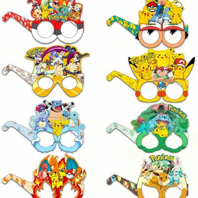 pokemon Bộ phụ kiện chụp ảnh ly giấy (8 chiếc) – Phụ kiện chụp ảnh theo chủ đề anime, trang trí vui nhộn cho tiệc sinh nhật, lễ hội hóa trang.