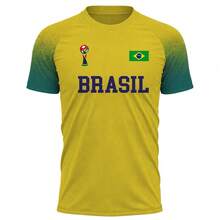 Men's 3D Polyester Soccer T-Shirt, Brazil World Cup, World Cup, National Team Print, Pink, Black, Goal, Games, Yellow, Black, Blue - 綠色 - 查看 1