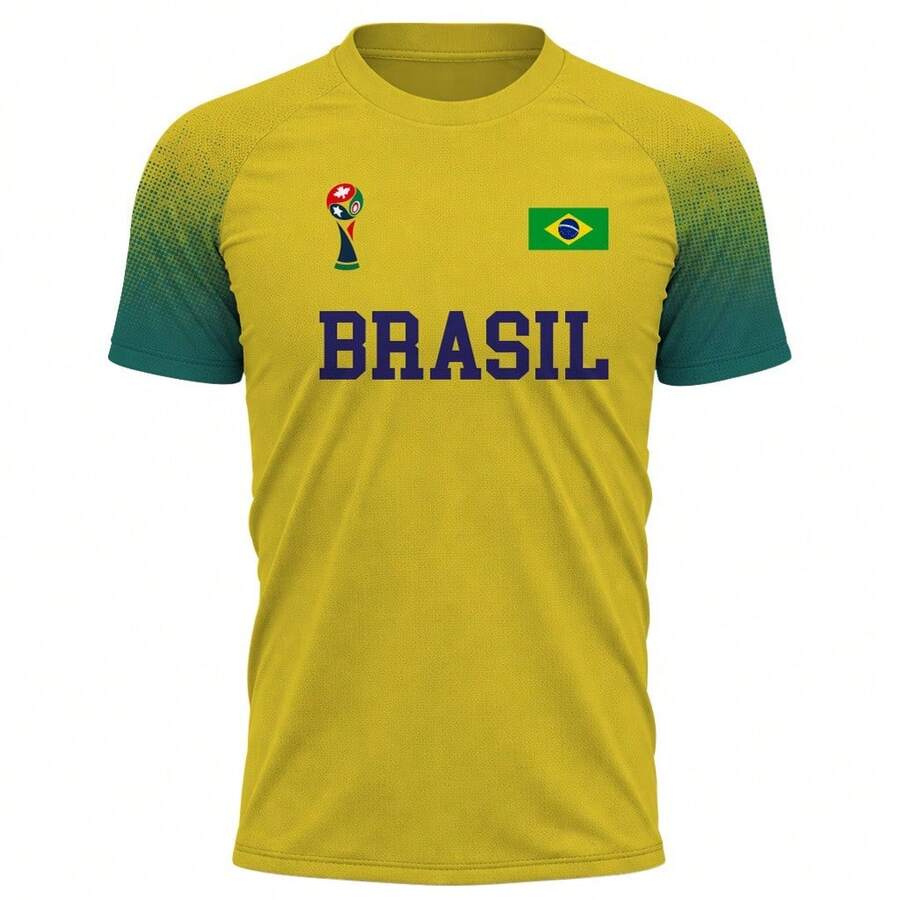 Men's 3D Polyester Soccer T-Shirt, Brazil World Cup, World Cup, National Team Print, Pink, Black, Goal, Games, Yellow, Black, Blue - 綠色 - 查看 1