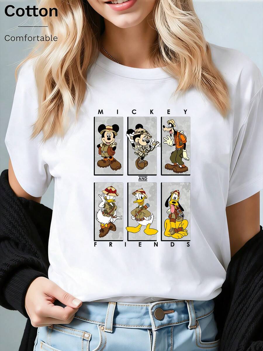 Disney Mickey & Friends Safari Adventure T-Shirt: White Oversized Cotton Tee With Vintage Outdoor Graphic, Perfect For Disney Fans, Theme Park Visits And Casual Wear, Ideal Gift - White - View 1