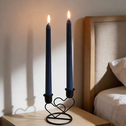 1个铁艺浪漫双心烛台，粉色情人节礼物，烛光晚餐装饰，北欧风格家居饰品