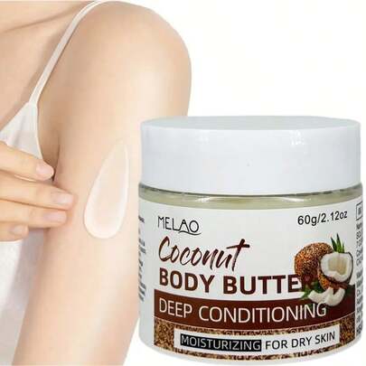  MELAO Coconut Body Butter, Deep Nourishing Body Butter With Coconut Oil, Highly Moisturizing For Dry Skin, Nourishing Body Cream, 60g/2.12oz
