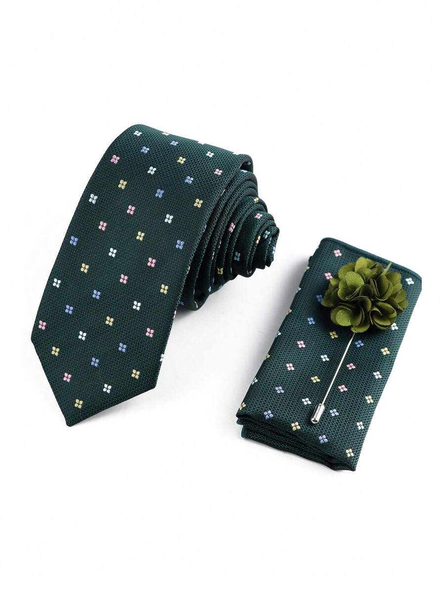 ZLQ&GOU Bộ 3 món bằng vải jacquard polyester màu xanh lá cây (bao gồm cà vạt, khăn tay và ghim cài ve áo), thích hợp cho các bữa tiệc và sự kiện. - màu xanh lá - Xem 1