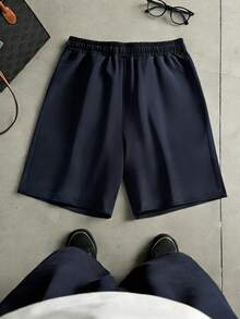 Men's Casual Shorts, Versatile Simple Design, Suitable For Sports, Outdoor, Dating, Gift For Girlfriend, Drawstring Pockets, Spring/Summer - Navy Blue - View 2