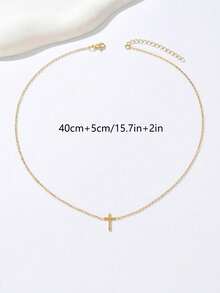Minimalist Gold Cross Pendant Necklace, Elegant Religious Faith Jewelry For Women, Ideal Daily & Gift Accessory - Vàng - Xem 5
