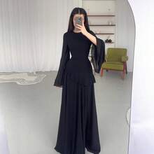 New Autumn Collection: Pure And Alluring High-End Round-Neck Slim-Fit Long-Sleeve Dress - Black - View 4