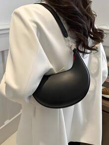 [US-Based Shipping]Black Crescent Shaped Pu Leather Shoulder Handbag, Simple & Stylish, Women, Autumn/Winter, Moon Bag,Carteras Para Mujer,Totes Bags For Women,Purses And Bags,Hand Bags For Women,Wallet,Black Purse,Vintage,Work Bag,Crossbody Bags For Women,Y2k,Clutch Purses For Women,Handbags For Women,Black Bag,Women's Handbags,Shoulder Bag For Women,Bolsos Para Mujeres,Small Purses For Women,Black Clutch,Gifts For Women - 黑色 - 查看 2