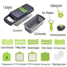 16pcs High Quality Multi-Function Vegetable Chopper Set, Equipped With Various Blades, Comes With Protective Gloves, Suitable For Slicing, Dicing, Cubing And Shredding - Multicolor - View 8
