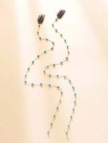 2 Pieces Of Charm, Fashionable And Simple Bohemian Style Chain Women Blue Rice Bead Decorated Hair Clip Hair Chain Set Braid Beads Hair Braiding Metal Decoration/Accessories Jewelry Carnival Head Jewelry Head Pieces Jewelry, Hair Jewellery, Wedding, Hair Accessories, Bride To Be - 藍色米珠 - 查看 3