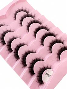 HBZGTLAD 7对蓬松自然浓密假睫毛，纤细猫眼睫毛，浓密卷翘3D俄罗斯睫毛嫁接，可重复使用，适合日常佩戴和练习 - 黑色 - 查看 2