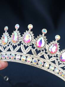 Elegant Rhinestone Queen Crown Bridal Wedding Headpiece, Necklace And Earrings Set, For Women's Evening Party, Prom, Ball - Color - View 6