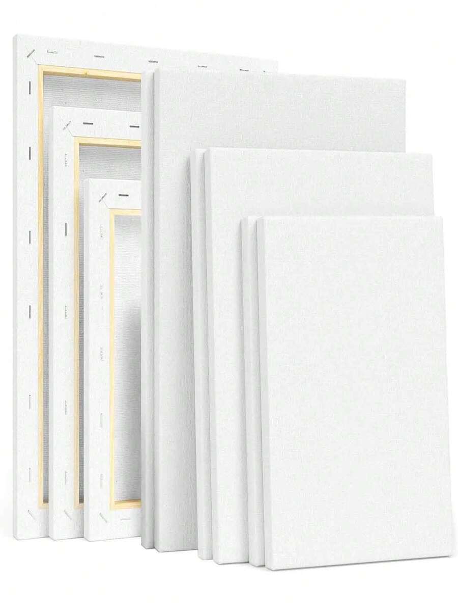 Stretched Canvas Set In Multiple Sizes, Blank White Canvas Suitable For Oil Painting, Acrylic And Fluid Art Creation, Small Size Portable For Travel - Multicolor - View 1