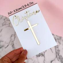 Custom Name & Cross Cake Topper, Personalized Mirror Gold Acrylic Baptism Cake Topper, Christening Cake Decoration, First Holy Communion Cake Decor, Baby Baptism Party Supplies,Custom Cake Name Plaque - A-cross Cake Label - View 6