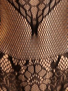 女士蕾丝连体袜，性感渔网内衣，浪漫睡衣 - 黑色 - 查看 7