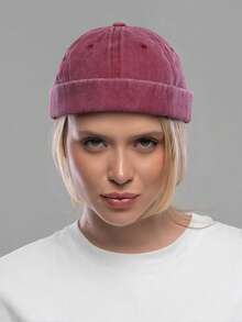 1pc Women's Brimless Sailor Cap, Retro Felt Brimless Baseball Cap, Unisex Breathable Adjustable Hip Hop Hat For Outdoor Sports, Spring & Autumn - Solid Color Brimless Hip-hop Cap - View 4
