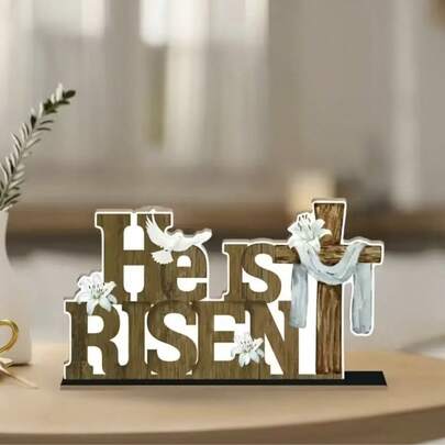 1pc Wooden Cross Desktop Decor - Rustic Style Easter Symbol With Floral Accents, Suitable For Home, Living Room, Cafe Or Party Decoration. Suitable For 11 Holidays
