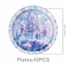 This Ice Snow Castle 50-Piece Disposable Tableware Set Includes 10 Dinner Plates, 10 Dessert Plates, 10 Paper Cups, And 20 Napkins. This Convenient Tableware Set Is Perfect For Camping, Picnics, Garden Barbecues, Baby Showers, Weddings, And Birthday Parties. - Multicolor - View 10