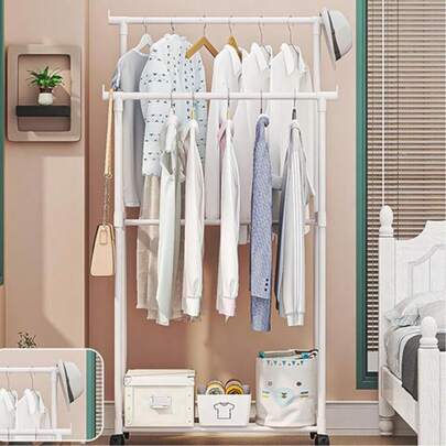 1pc Minimalist Elegant Freestanding Storage Rack, Easy To Move And Sturdy, Can Easily Hang Bathrobes And Towels, Also Can Place Hairdryer, Bottom Shelf For Neat Storage Of Toiletries And Folded Towels. Suitable For Bathroom. Great Easter Gift For Mom, Room Decor, Home Decoration Drying Rack
