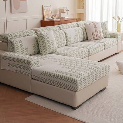 1 PC Leaf Shake Fleece Three Seater One Noble Consort Sofa Cover Elastic Full Package Protective Cover Four Season Universal Fixed Anti Slip Anti Cat Scratch Seat Cushion,Living Room 1/2/3/4 Seat Sofa Cover