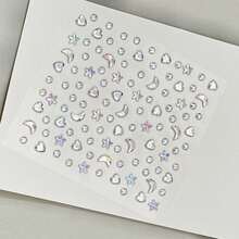 INS Style High-Quality Diamond Heart Stickers, DIY Asymmetrical Mini Diamond Stickers, Music Festival, Adhesive Diamond Stickers For Face & Eye Decoration, Laser Glitter Mini Stickers - Silver - View 6
