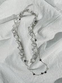 Bộ 2 dây chuyền hình ngôi sao năm cánh và ngọc trai giả kiểu Y2K thanh lịch - Phụ kiện thời trang dự tiệc, cũng là món quà sinh nhật hoàn hảo cho những tín đồ thời trang. - Ngôi sao - Xem 14