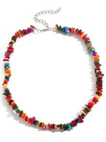 1pc Asymmetrical Red Stone Necklace, Brightening, Beach, Fashion Necklace For Women - Multicolor - View 16