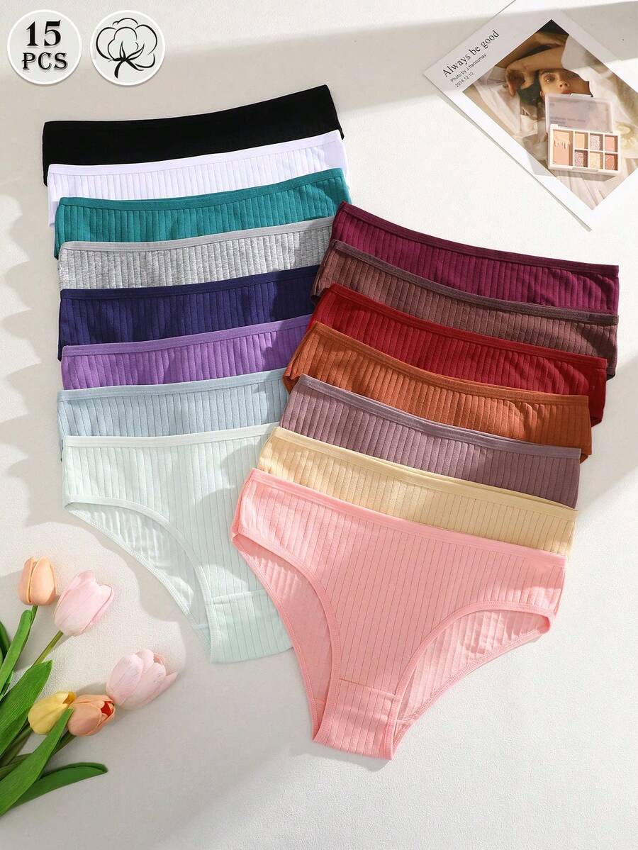 5PCS Cotton Vertical Striped Comfortable Women's Briefs,Underwear - 3件 - 查看 1