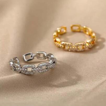 1 ชิ้น แหวนเปิดโซ่สไตล์ฮิปฮอปสร้างสรรค์, แหวนเดี่ยว ยูนิเซกส์ เหมาะสำหรับของขวัญวันวาเลนไทน์, ปีใหม่, คริสต์มาสสำหรับเพื่อนและครอบครัว