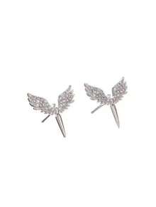 4pcs Angel Wings Titanium Steel Necklace Pendant With Rhinestones, Creative Wings Necklace Set, Gift For Girlfriend/Wife - Silver - View 2