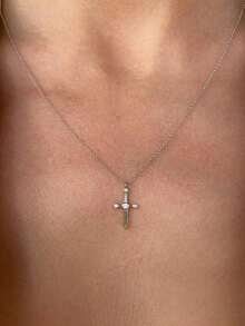 1pc Stylish Cross Pendant Necklace Inlaid With Synthetic Zirconia,Elegant All-Occasion Jewelry For Summer,Beach,Festivals,Parties & Daily Wear (No Box) - Necklace - View 6