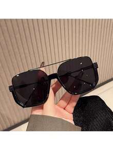 1 Stück unisex Retro Oversized transparenter Rahmen Modebrillen mit schwarzer Doppelbrücke, hochwertige Vintage-Brille - Schwarzer Rahmen, graue Folie - Übersicht 5