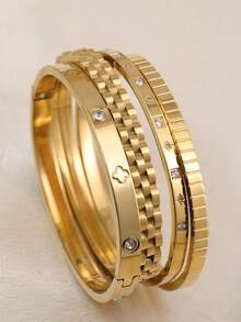 Set de pulseras de lujo doradas | 4 piezas/1 pieza de pulseras apilables para uso diario y fiestas - Amarillo Oro - Ver 5