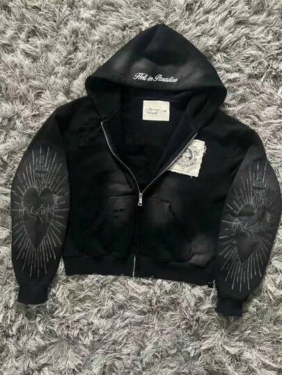 Chaqueta con capucha bordada con girasol de manga larga para hombres y mujeres, Chaqueta de punto con cremallera corta y versátil para hombres