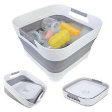 2.6 Gal 10L Collapsible Wash Basin For Baby Bottles Gray Space-Saving Collapsible Dish Basin With Drain Plug For Bottle Washing Collapsible Bucket For RV Kitchen Essentials - Xám - Xem 2