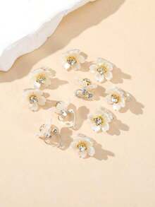 10pcs Rhinestone Floral Decor Suitable For Daily Wear Valentine's Day Valentines Hair Clips Claw Clips Hair Claws Hair Slide Hair Barrettes, School Stuff, Flower, Vacation Outfits Woman, Looks Of Party, Hair Accessories, Head Accessories, Hair Accessories For Women - Red - 查看 6