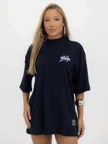 Camiseta Oversized Gola Alta Star Blue Alto Relevo Streetwear Algodão Premium - Preto - Visão 6