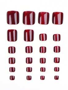 24 pièces / set. Ongles d'orteil cristal rouge sang esthétique Y2K en forme d'œil de chat à clipser, s'adaptent parfaitement aux faux ongles acryliques. Comprend 1 tube de colle de gelée et 1 lime à ongles. Convient aux femmes et aux filles comme produits de soins des ongles quotidiens pour l'été - Rouge - Voir 3