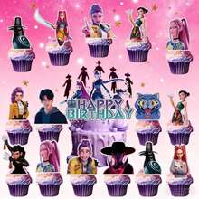 1set/25pcs Demon K-Pop Hunters Birthday Cake Flags, Blue-Purple Gradient, Neon Colorful Flags, Birthday Cake Decoration. Suitable As A Birthday Gift For Friends And Family, Or As A Collectible For Yourself. Desktop Ornament Set (Random Style) - Multicolor - View 2