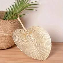 11.02 Inch/14.96 Inch Handmade Peach-Shaped Bamboo Folding Fan, Suitable For Summer Use, Artistic Fresh And Minimalist Creative Ultra-Light Bamboo Handheld Fan, Green - B - View 7