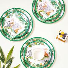 Elephant Pattern Disposable Tableware Set, 7/9 Inch Party Plates, Disposable Paper Plates, Napkins, Cups, Suitable For Holidays, Weddings, Engagements, Birthdays, Parties, Celebrations - Multicolor - View 4