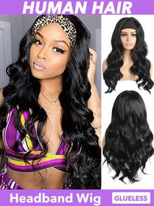 Headband Wig Human Hair Body Wave Headband Wigs For Black Women Brazilian Virgin Hair Glueless None Lace Front Half Wigs Human Hair Wear And Go Headband Wigs 180% Density (8-30 Inch Headband Wigs) Human Hair Loose Body Headband Wigs Natural Black - Natural Black - View 5