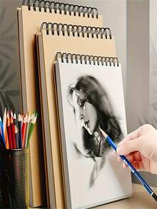 Spiral Bound Sketch Pad, Top Spiral Bound Sketch Board, Acid-Free Art Sketch Book, Suitable For Beginners Drawing, Sketching, Writing, Can Be Used As Holiday Gifts, School Supplies, Studio Supplies, Painting And Writing Supplies, Back To School Supplies, Learning Supplies. - A - View 3