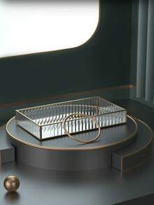 1 Exquisite Transparent Rectangular Glass Jewelry Tray, Nordic Light Luxury Style, Gold Metal Frame, HD Glass Mirror, Multifunctional Storage Box, Large Capacity Display Rack, Suitable For Placing Jewelry, Accessories, Decorations, Fragrances, Glasses, Makeup Brushes, Cosmetics, Lipstick, Perfume, Key Storage - View 8
